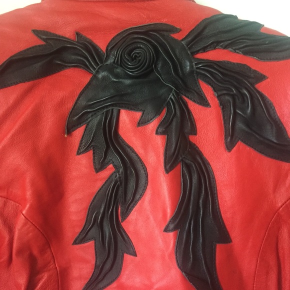 Vintage 90’s Red/Black Leather Blazer Jacket - Picture 3 of 8